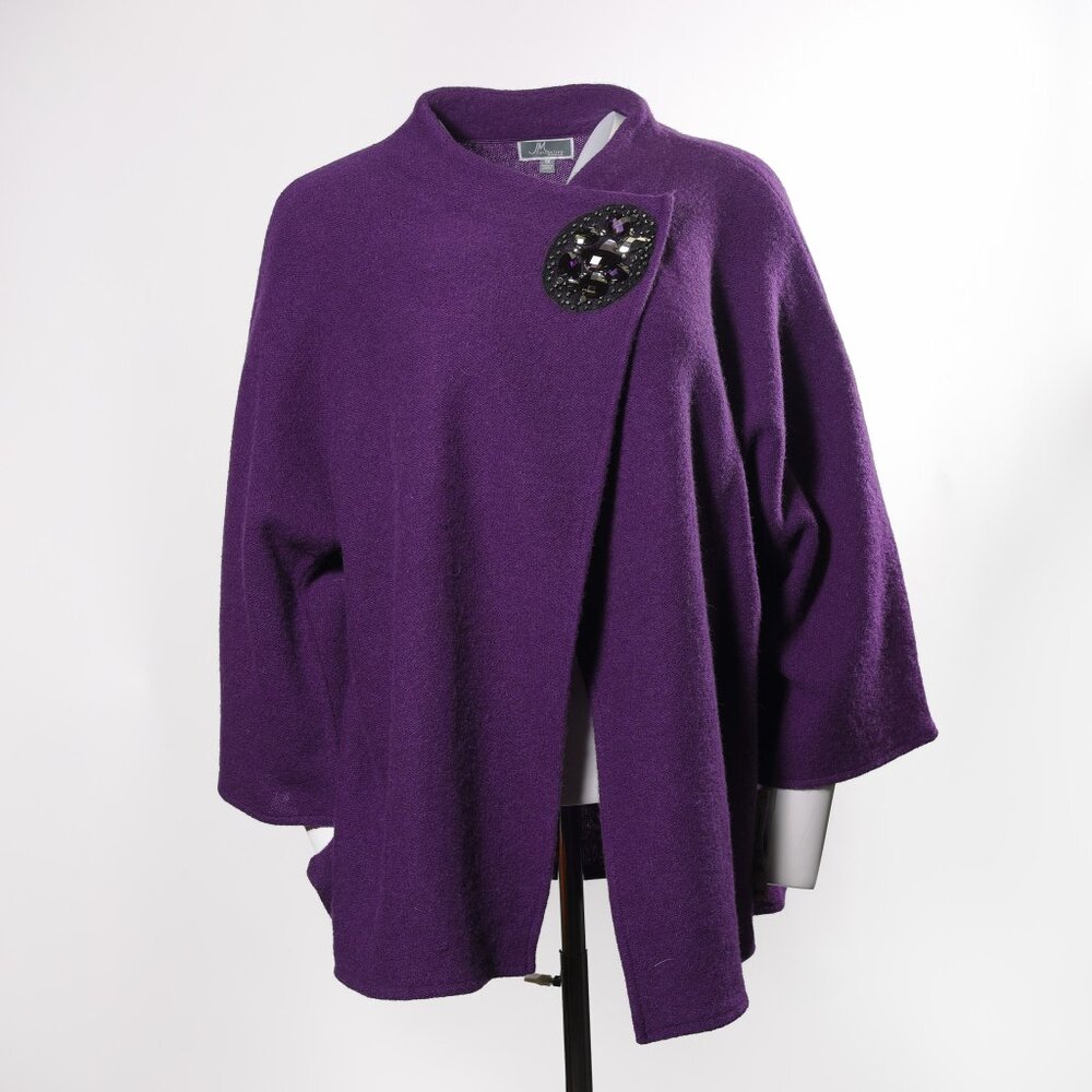 NWT JM Collection Purple 100% Wool Three-Quarter Sleeve Cardigan Women's, Sz 1X